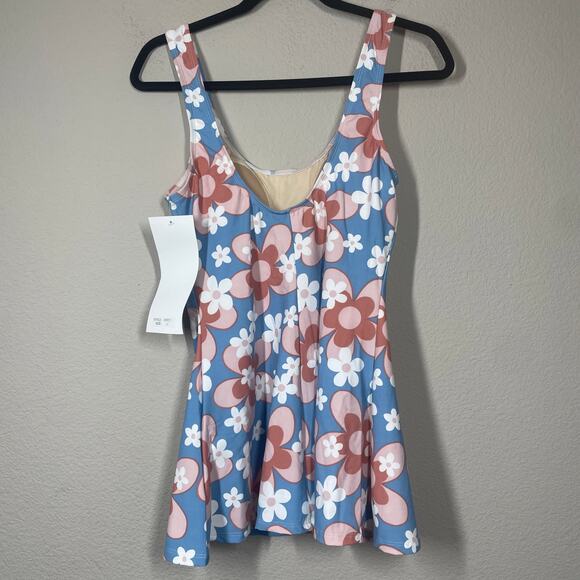 Esther Williams ModCloth 10 One Piece Swim Dress Shorts Blue Chic Let Fun Bloom - Picture 3 of 13